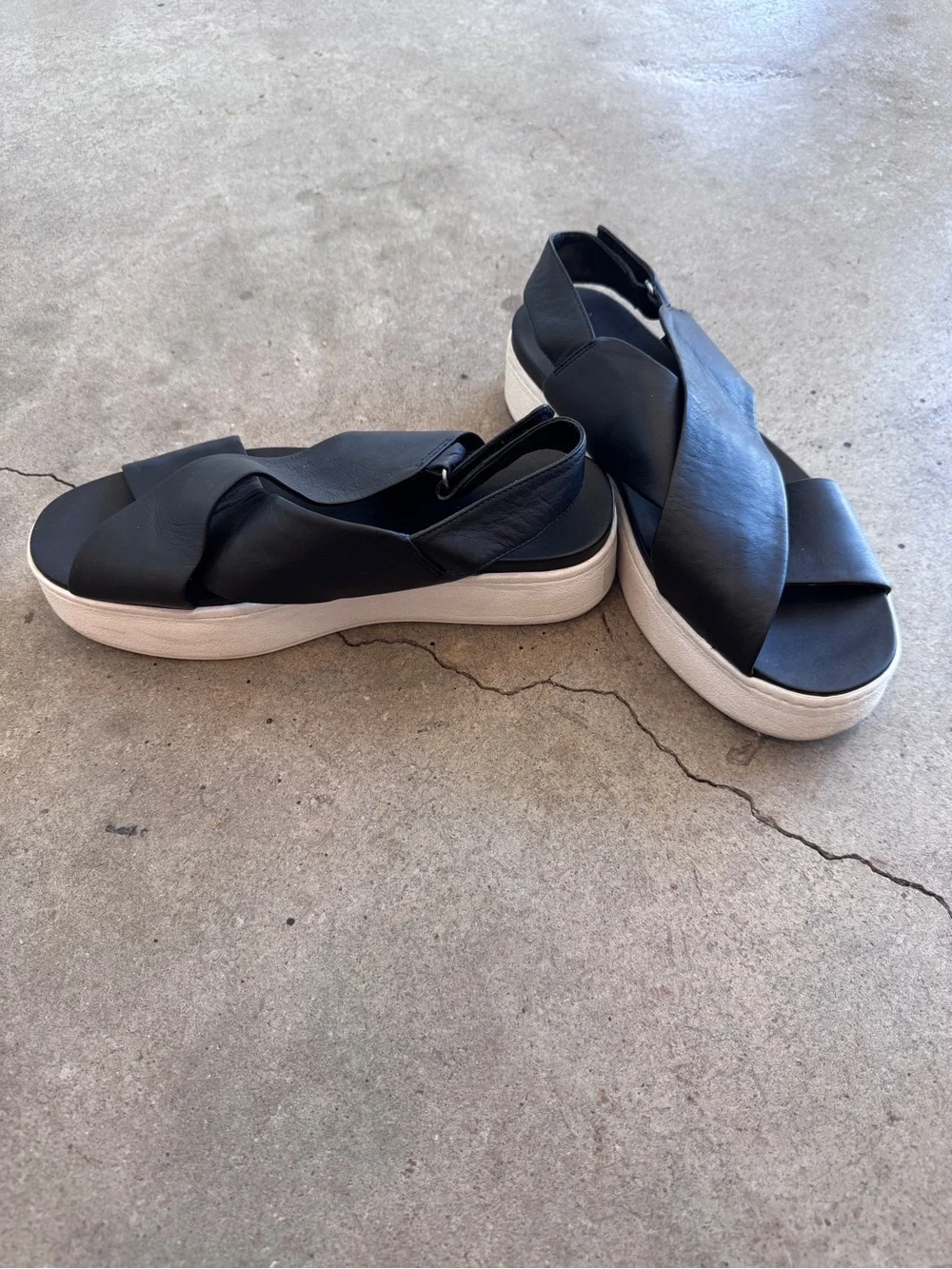 Vince Black Leather Wedge with White Sole 8.5